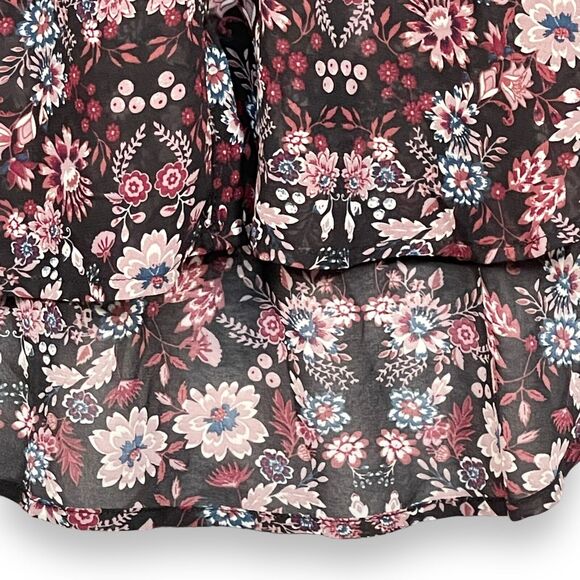 Knox Rose Sheer Blouse Women Size XS‎ Multicolor Floral Smocked Button Front - Picture 8 of 14